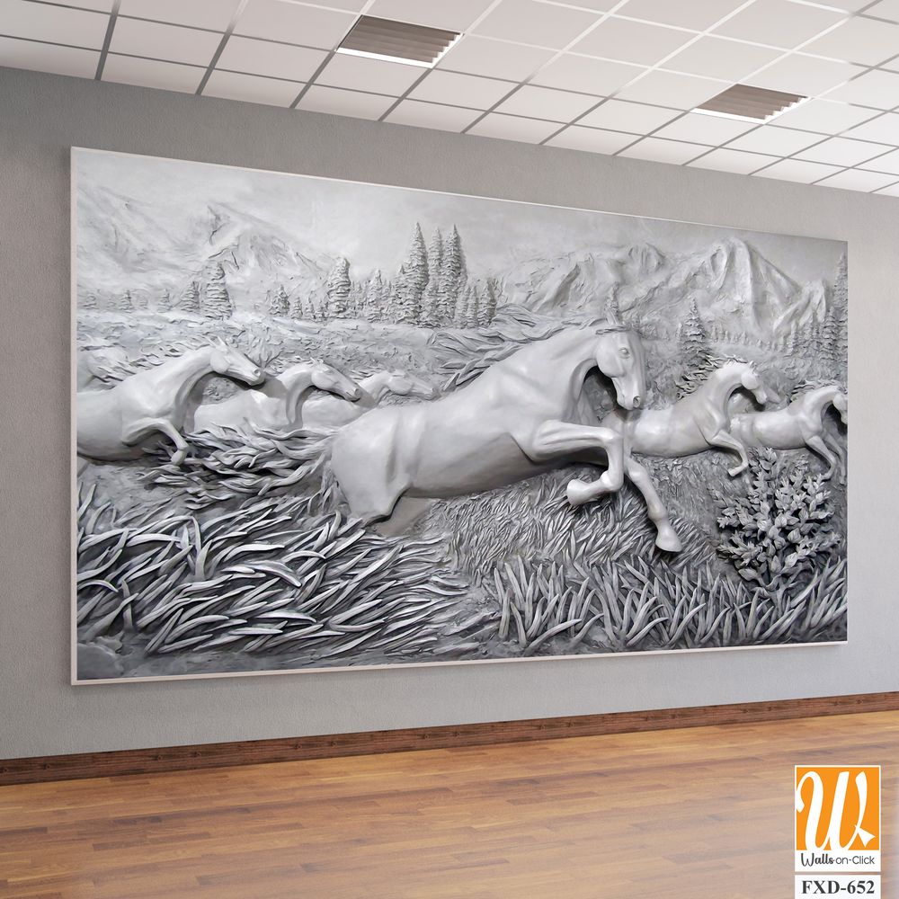 3D relief, 7 horses running in the mountains Wallpaper [WP-FXD-652]