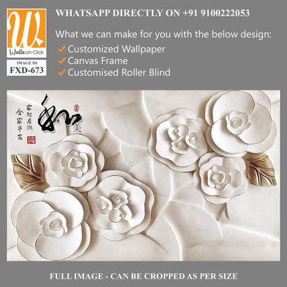 3D white flowers on a white background Wallpaper [WP-FXD-673]