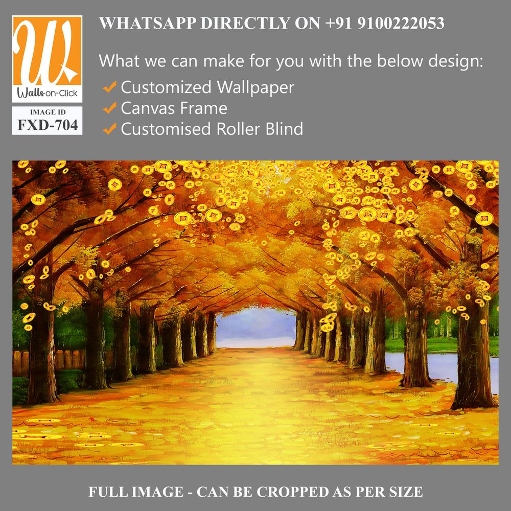 Oil painting, tree tunnel of autumn with yellow leaves Wallpaper [WP-FXD-704]