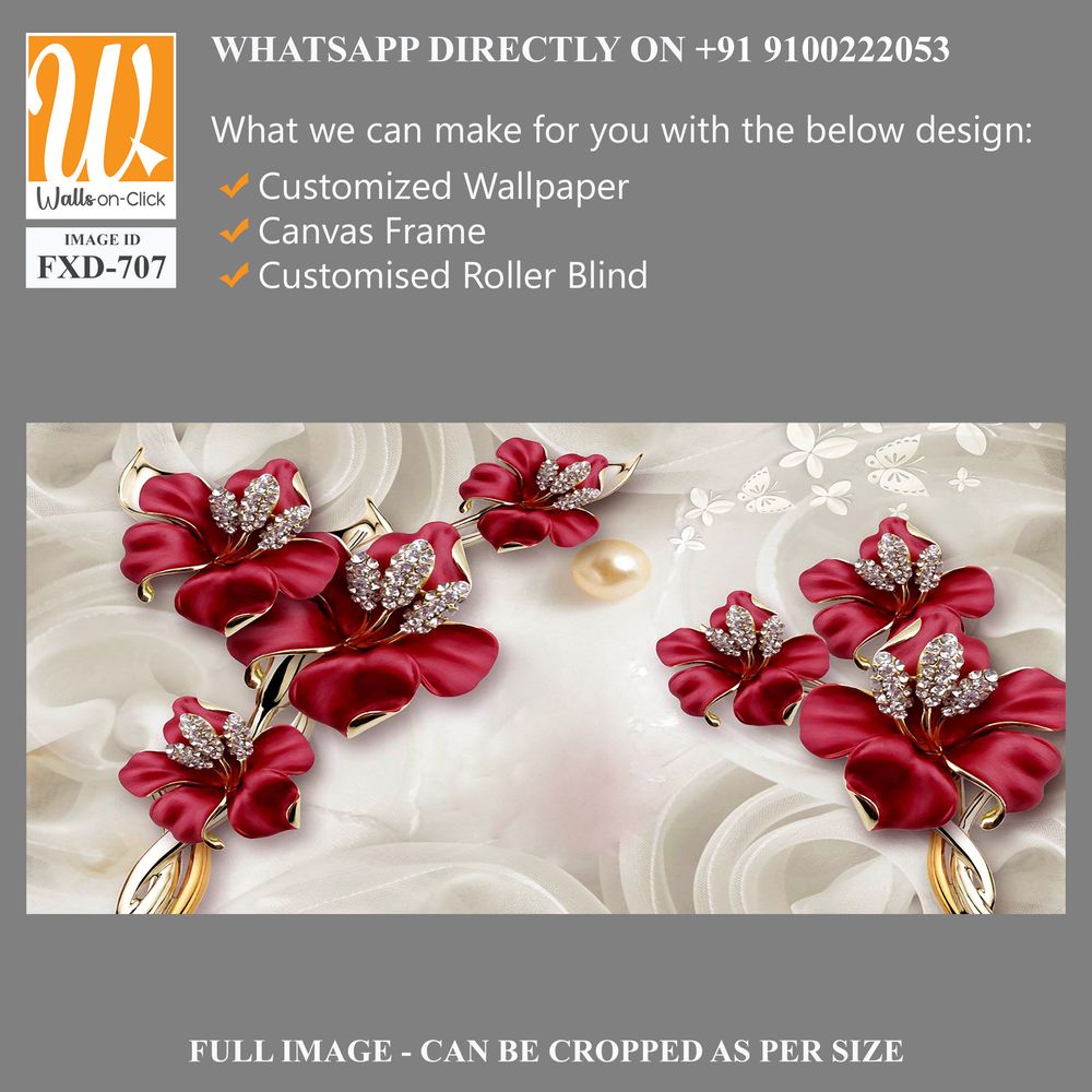 Red velvet flowers with pearls and diamonds Wallpaper [WP-FXD-707]