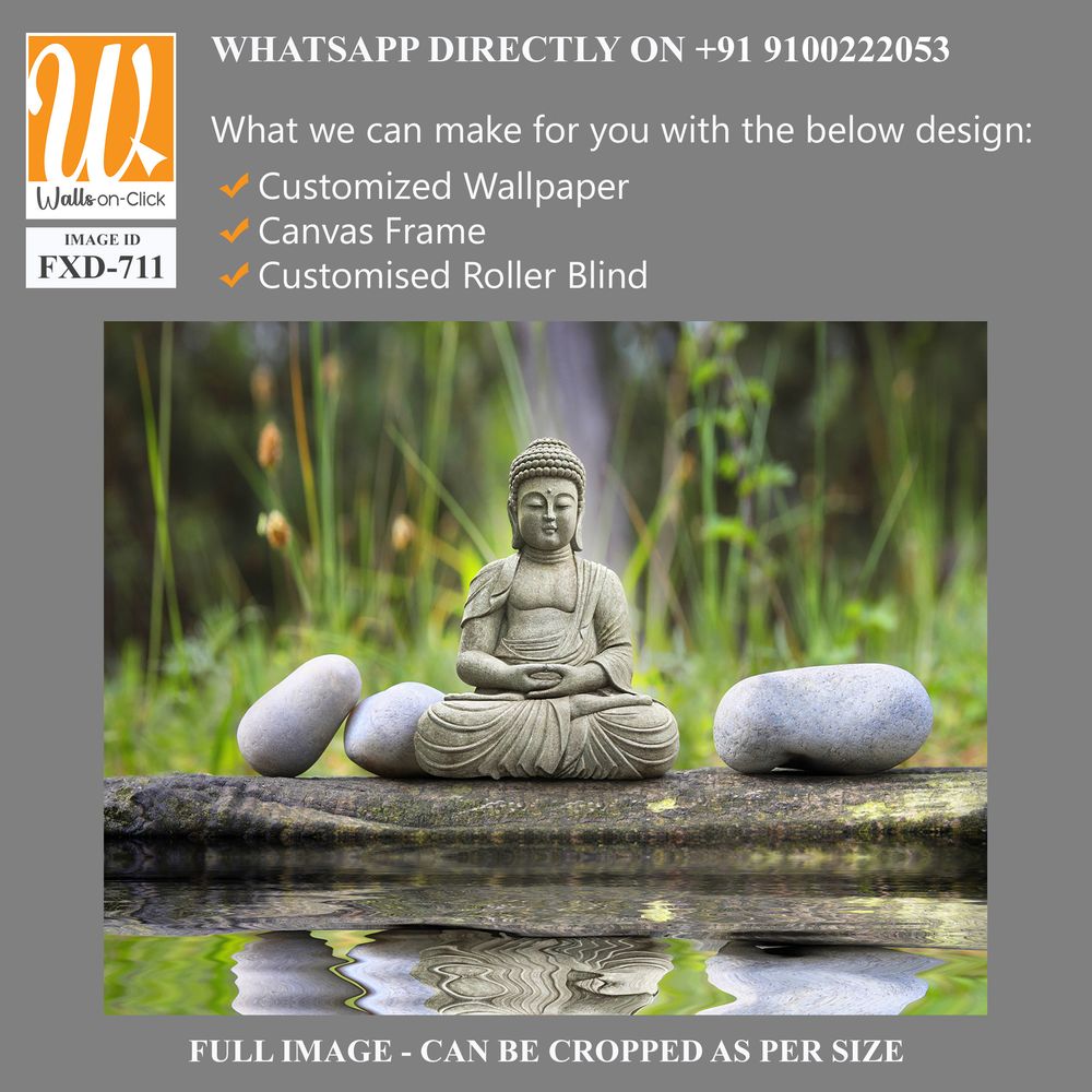 Serene Buddha statue sitting on the edge of a pond [WP-FXD-711]