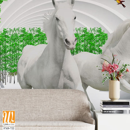 3D White Horse Wall Mural, [WP-FXD-722]