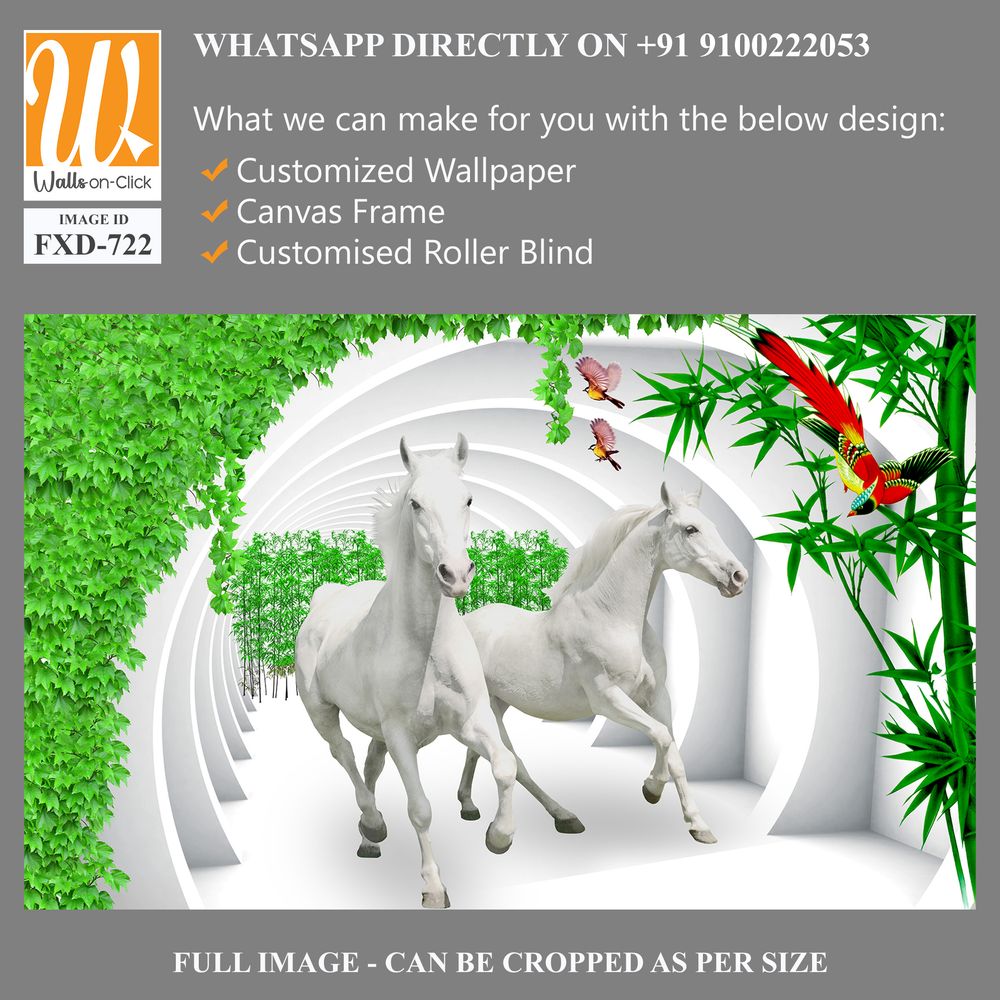 3D White Horse Wall Mural, [WP-FXD-722]