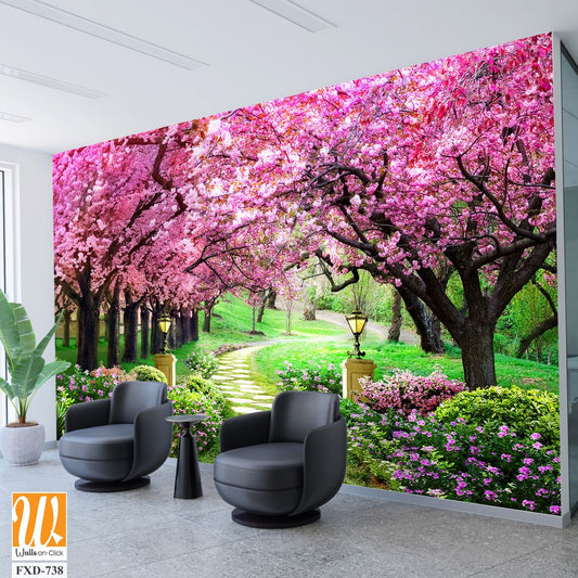 Beautiful cherry blossom trees in full bloom Wallpaper [WP-FXD-738]