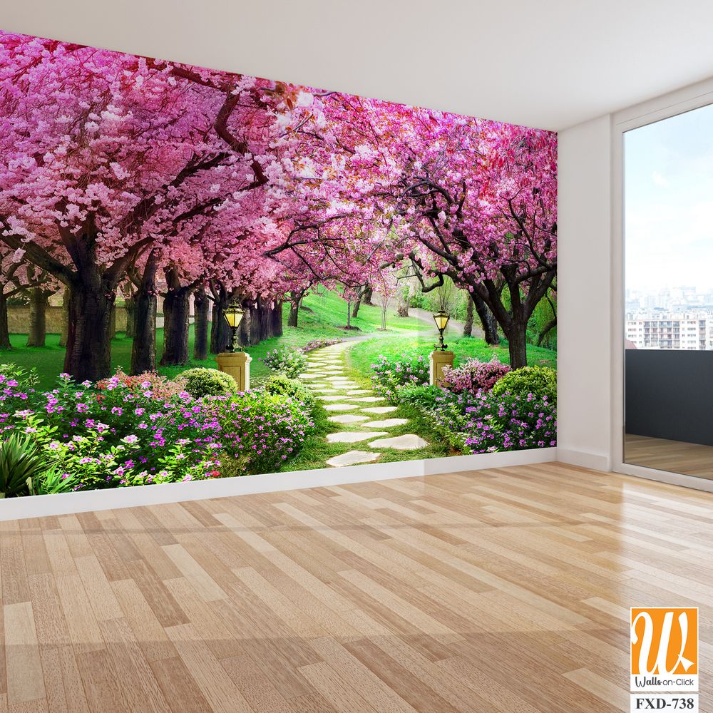 Beautiful cherry blossom trees in full bloom Wallpaper [WP-FXD-738]