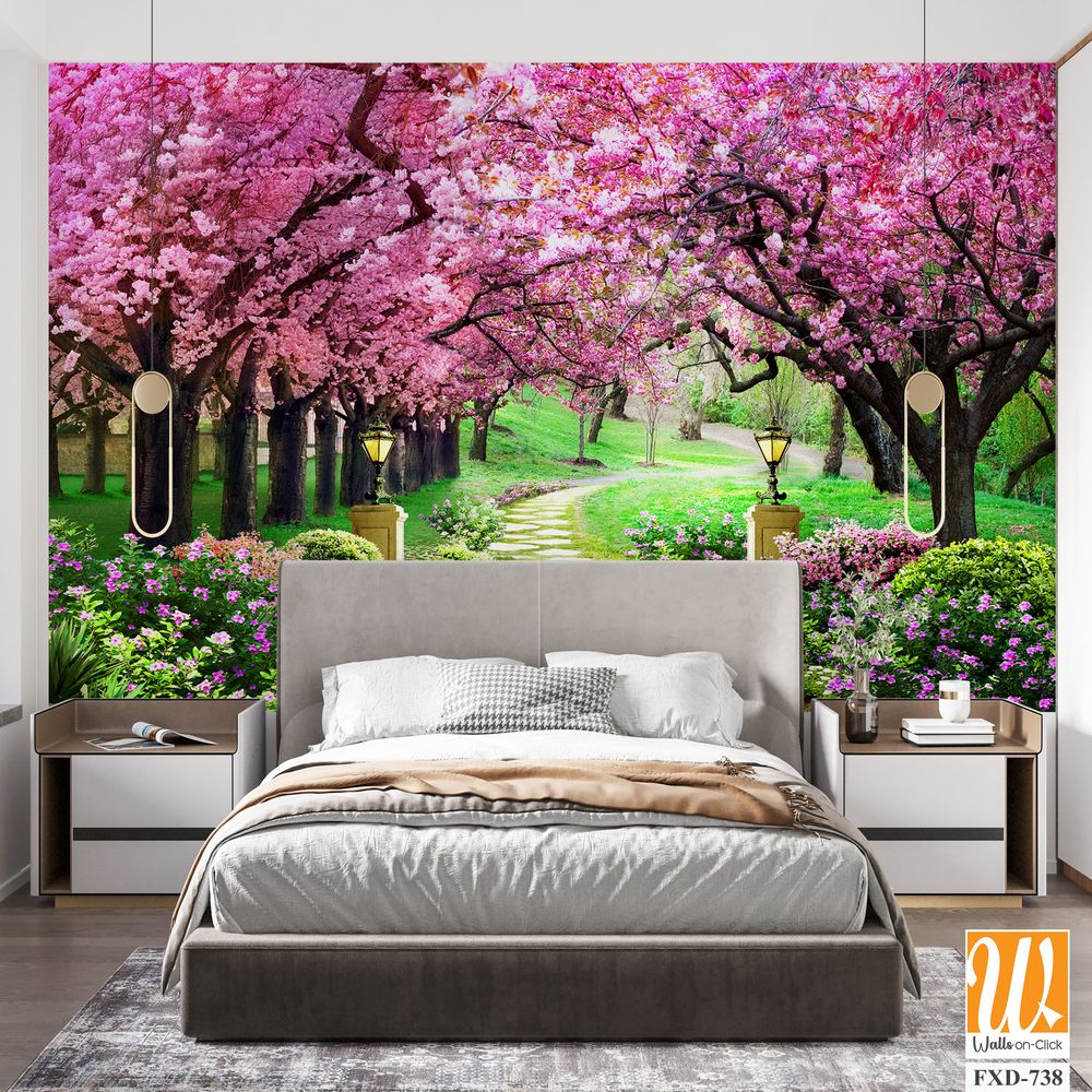 Beautiful cherry blossom trees in full bloom Wallpaper [WP-FXD-738]