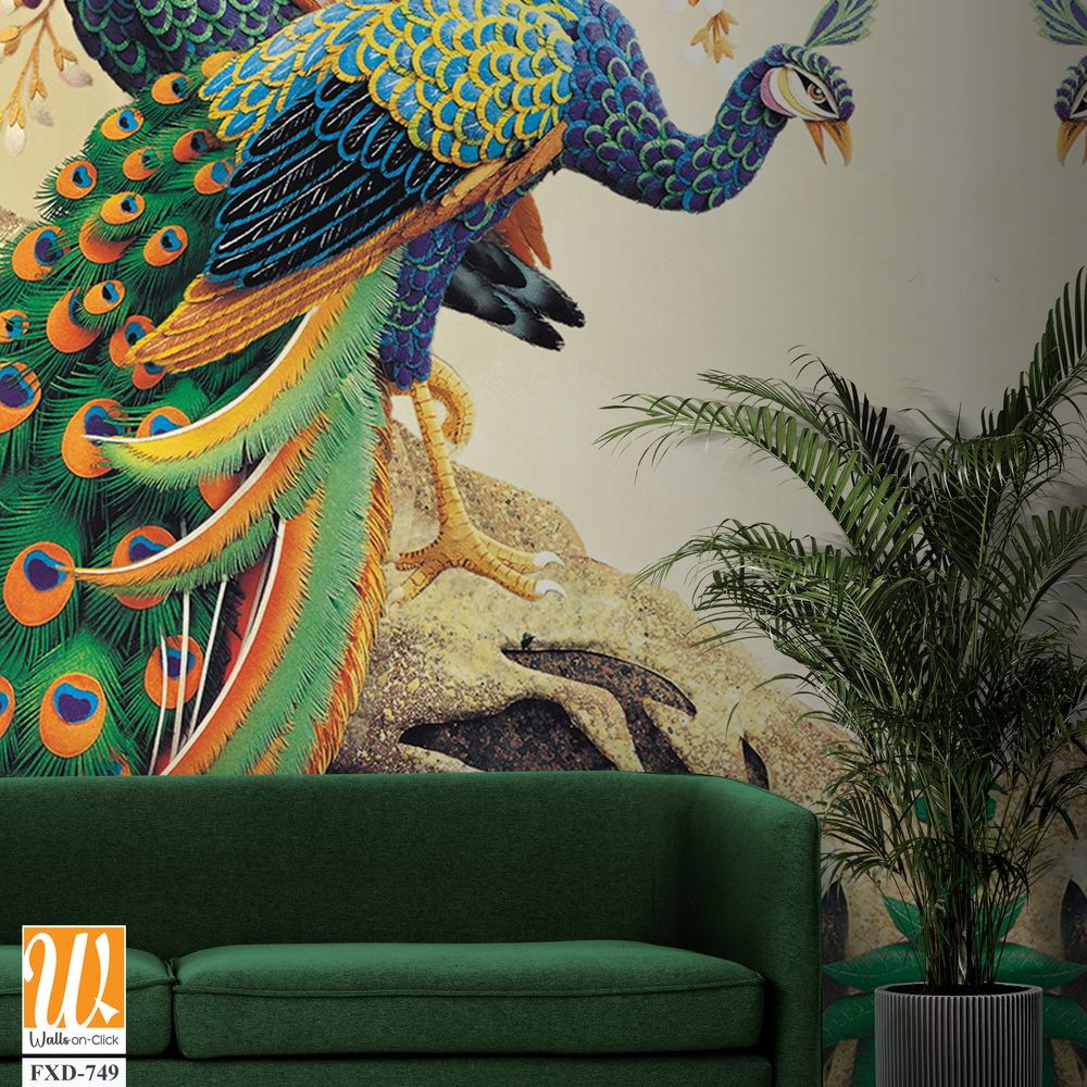 Traditional decorative pattern of two peacocks Wallpaper [WP-FXD-749]