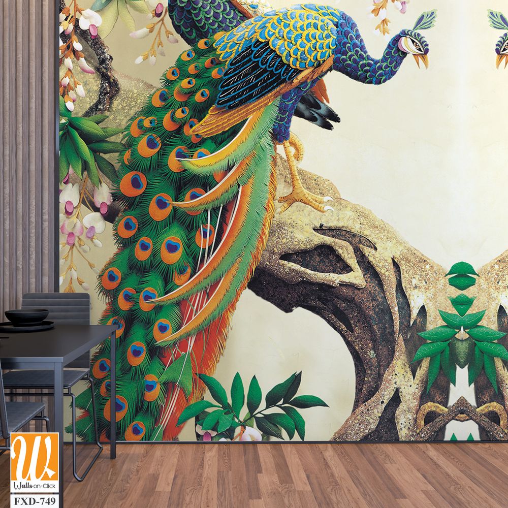 Traditional decorative pattern of two peacocks Wallpaper [WP-FXD-749]