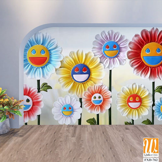 Flower sculptures with happy faces Wallpaper [WP-FXD-762]