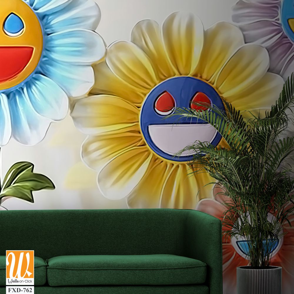 Flower sculptures with happy faces Wallpaper [WP-FXD-762]