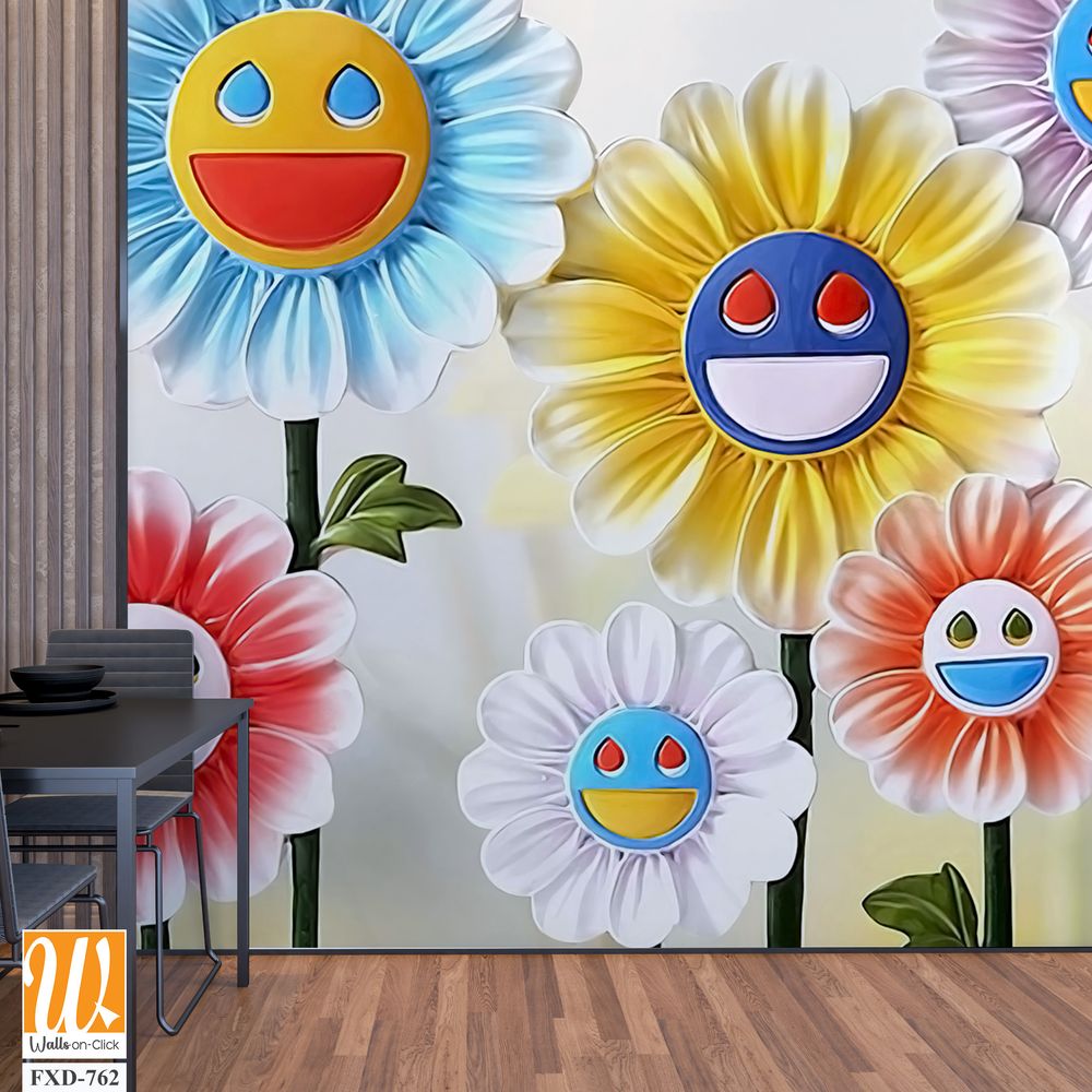 Flower sculptures with happy faces Wallpaper [WP-FXD-762]