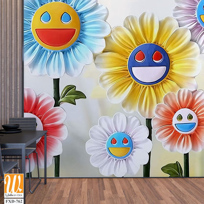 Flower sculptures with happy faces Wallpaper [WP-FXD-762]