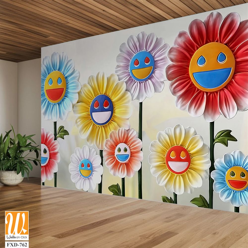 Flower sculptures with happy faces Wallpaper [WP-FXD-762]