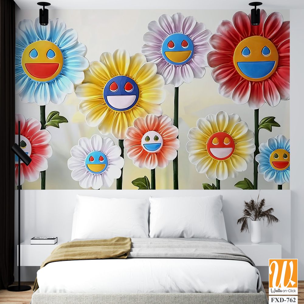 Flower sculptures with happy faces Wallpaper [WP-FXD-762]