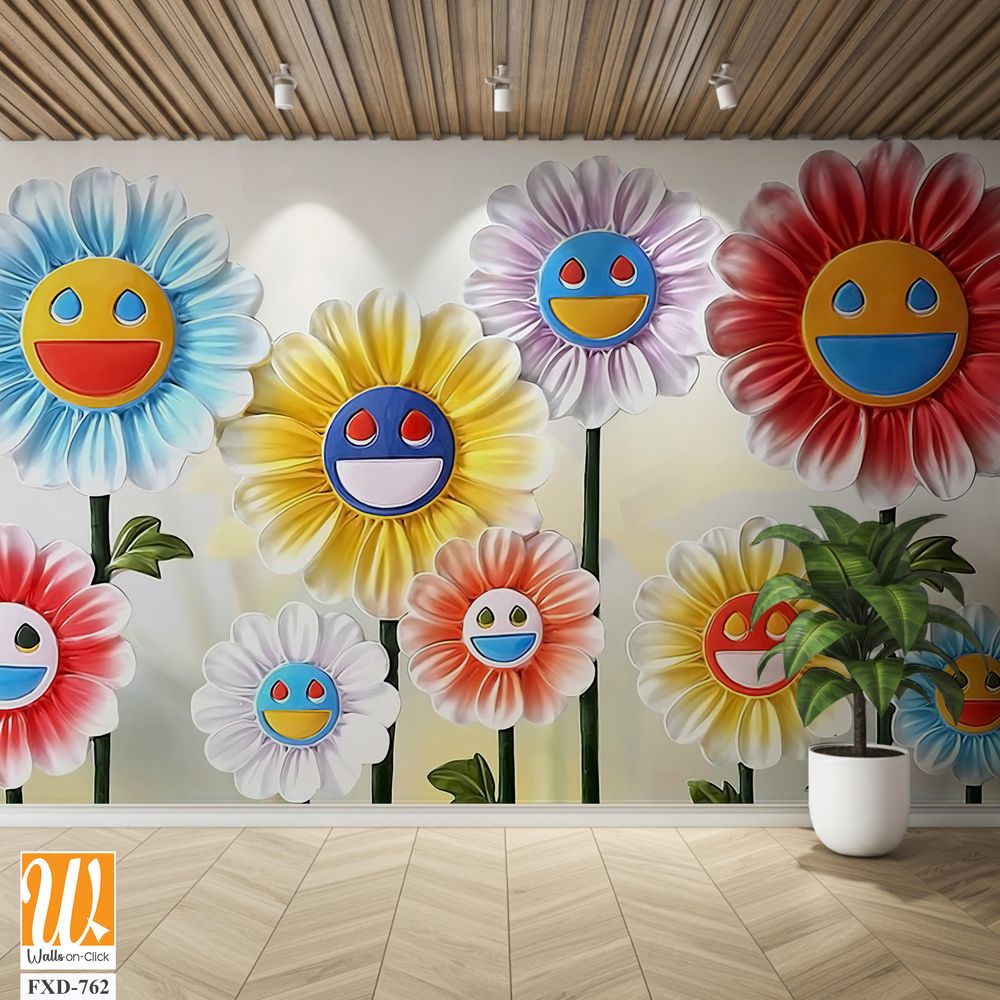 Flower sculptures with happy faces Wallpaper [WP-FXD-762]