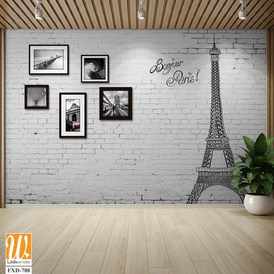 White brick wall with photo frames Wallpaper [WP-FXD-788]