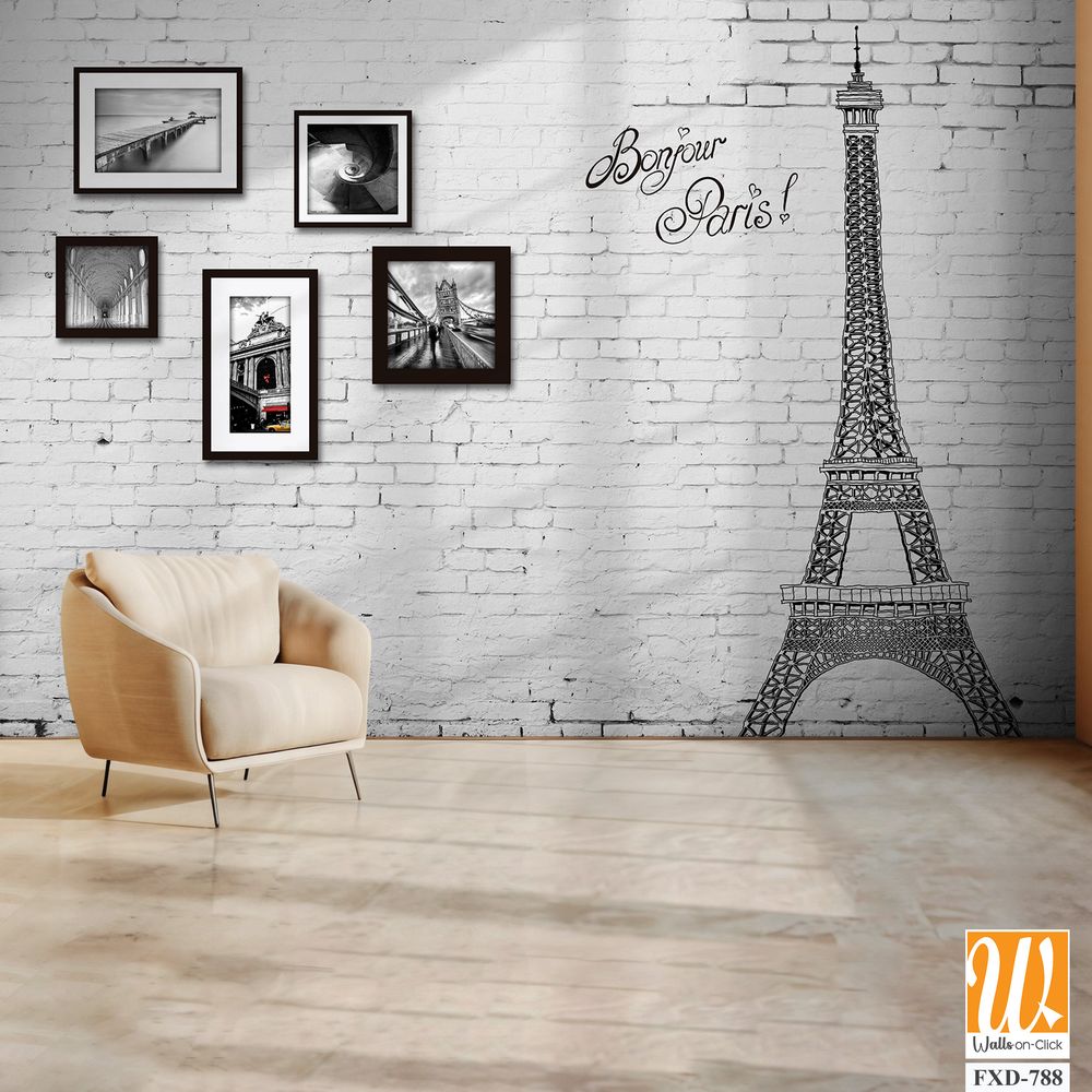 White brick wall with photo frames Wallpaper [WP-FXD-788]