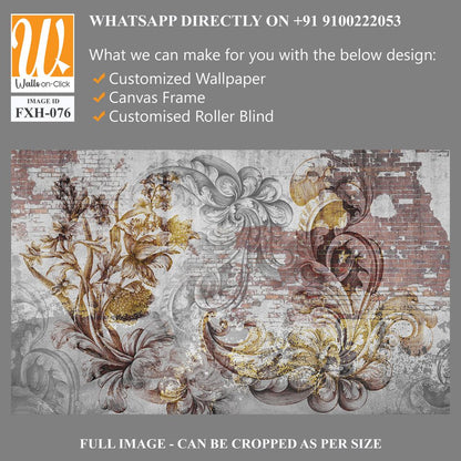 Wall mural, wallpaper, engraving on the wall, in the style of a loft. Flowers on a brick wall. Beautiful patterns on the wall. Mural design. Design loft, classic, modern. [WP-FXH-076]