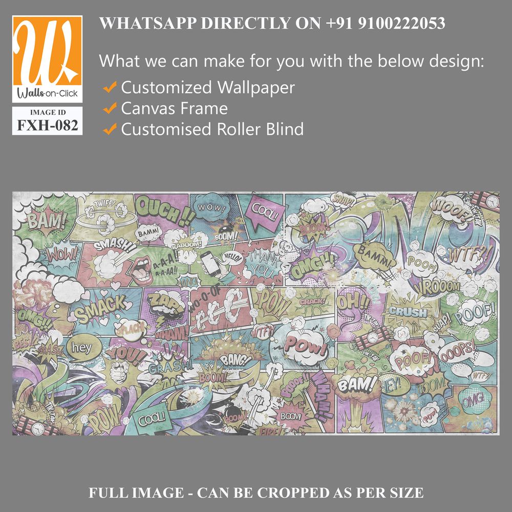 Wallpaper, photomurals in pin-up style for a children's room or teenagers. A wall of bright, colorful drawn comics and graffiti. [WP-FXH-082]