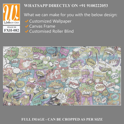 Wallpaper, photomurals in pin-up style for a children's room or teenagers. A wall of bright, colorful drawn comics and graffiti. [WP-FXH-082]