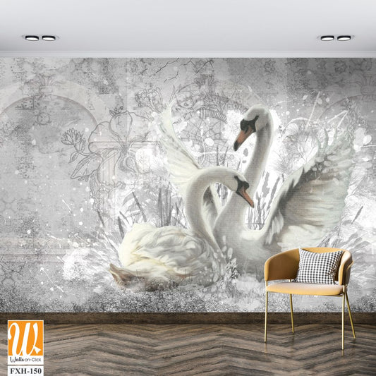 Two white swans in your room for a romantic setting [WP-FXH-150]