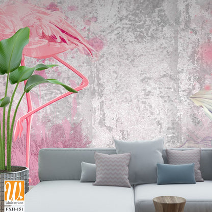 Flamingos on a texture photo for your room. Photo wallpapers that fit a light interior [WP-FXH-151]