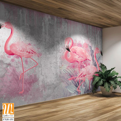 Flamingos on a texture photo for your room. Photo wallpapers that fit a light interior [WP-FXH-151]