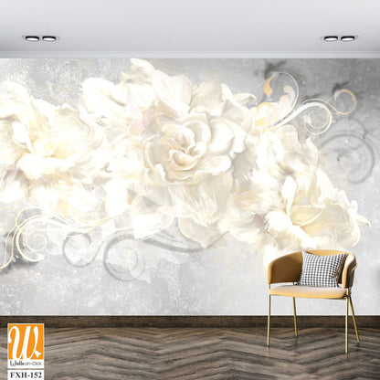 White roses on white textured background for light room design [WP-FXH-152]