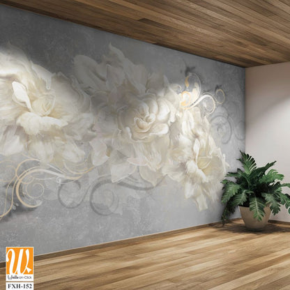 White roses on white textured background for light room design [WP-FXH-152]