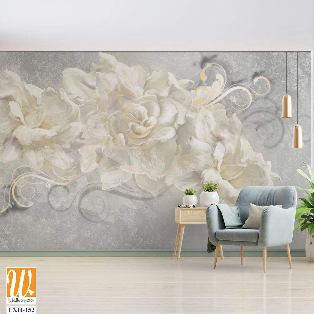 White roses on white textured background for light room design [WP-FXH-152]