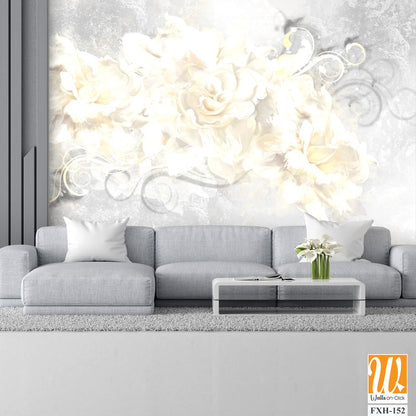 White roses on white textured background for light room design [WP-FXH-152]