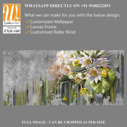 Water lilies, pitchers oil painted. Flowers painted on a concrete grunge wall. Stunningly beautiful, modern mural, wallpaper, photo wallpaper, cover, postcard design. [WP-FXH-160]