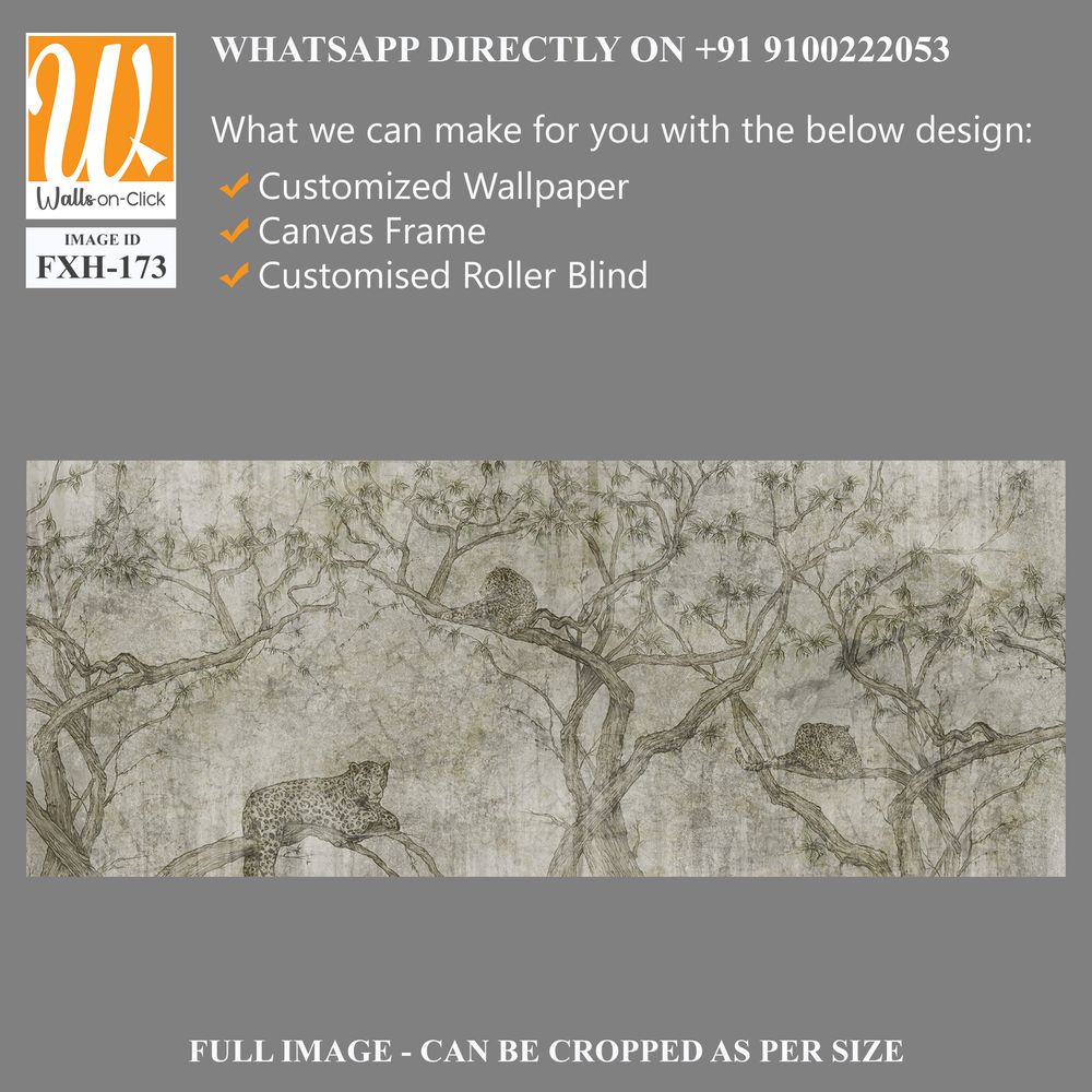 Leopards on trees with a textured background, elements of shabby, photo wallpaper, vintage style to the room [WP-FXH-173]