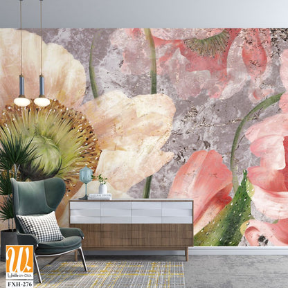 Large buds of poppies on a textured background, wall murals in a room or home interior, label, poster, banner, postcard [WP-FXH-276]