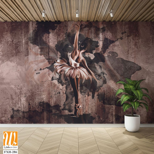 Ballerina in a watercolor style on a textural background, on a textural background watercolor stains with elements of shade, art-drawn ballerina in a pastel style, wall murals in the room [WP-FXH-286]