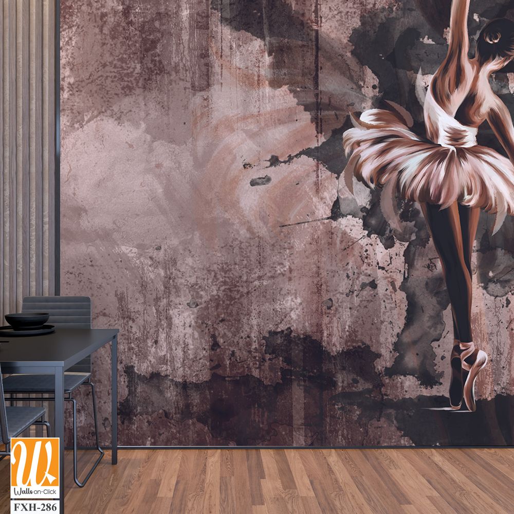 Ballerina in a watercolor style on a textural background, on a textural background watercolor stains with elements of shade, art-drawn ballerina in a pastel style, wall murals in the room [WP-FXH-286]