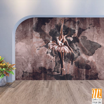 Ballerina in a watercolor style on a textural background, on a textural background watercolor stains with elements of shade, art-drawn ballerina in a pastel style, wall murals in the room [WP-FXH-286]