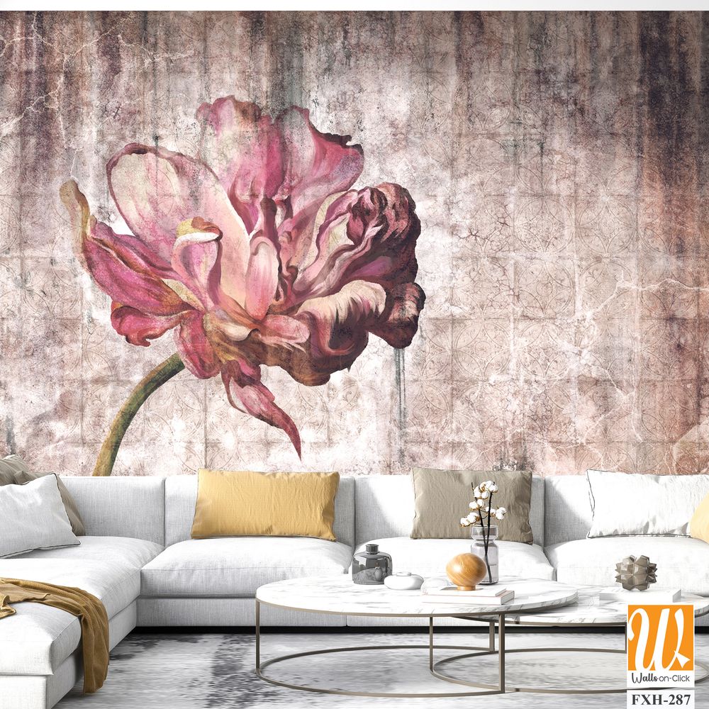 Peony on a textured background in vintage style, wallpaper in the room [WP-FXH-287]