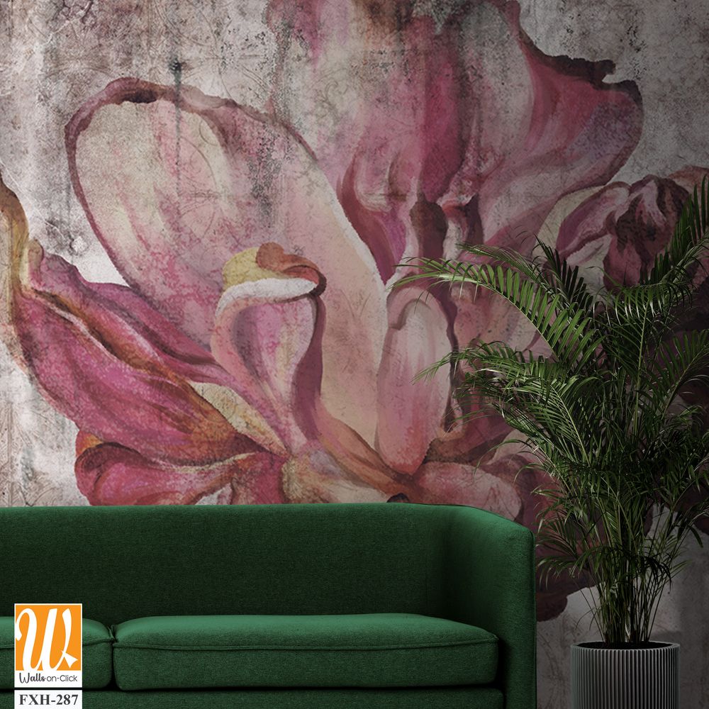 Peony on a textured background in vintage style, wallpaper in the room [WP-FXH-287]