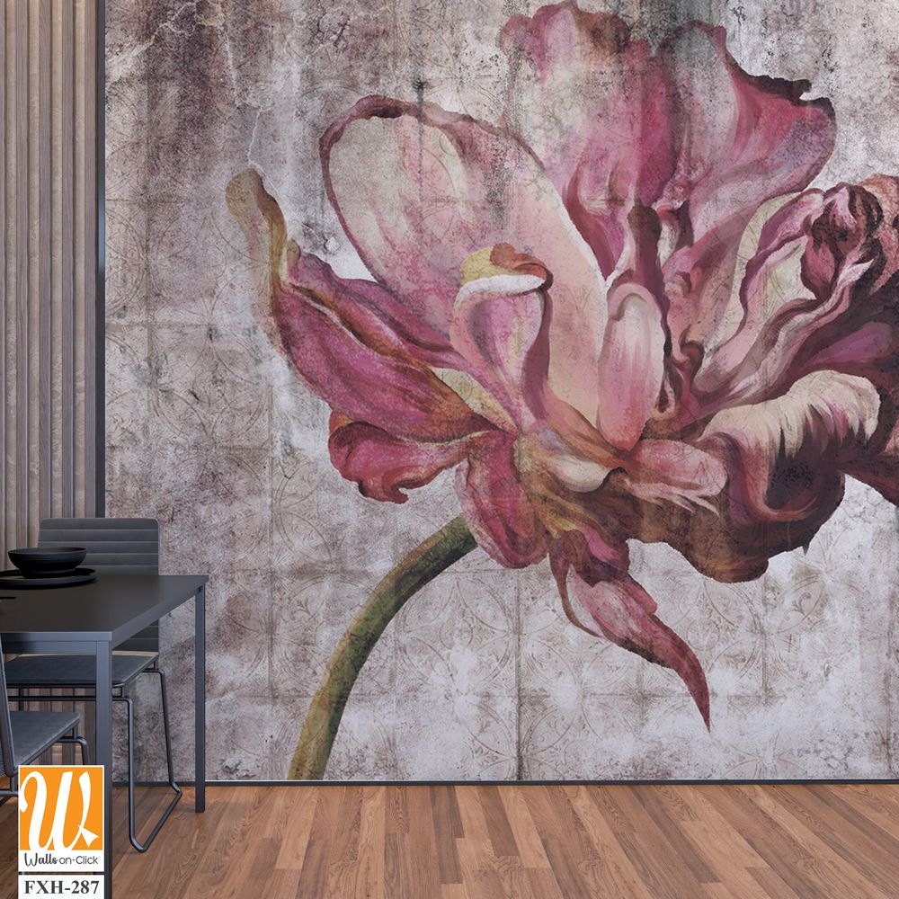 Peony on a textured background in vintage style, wallpaper in the room [WP-FXH-287]