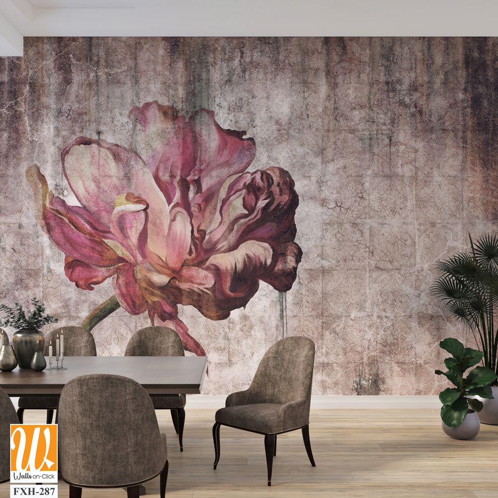 Peony on a textured background in vintage style, wallpaper in the room [WP-FXH-287]