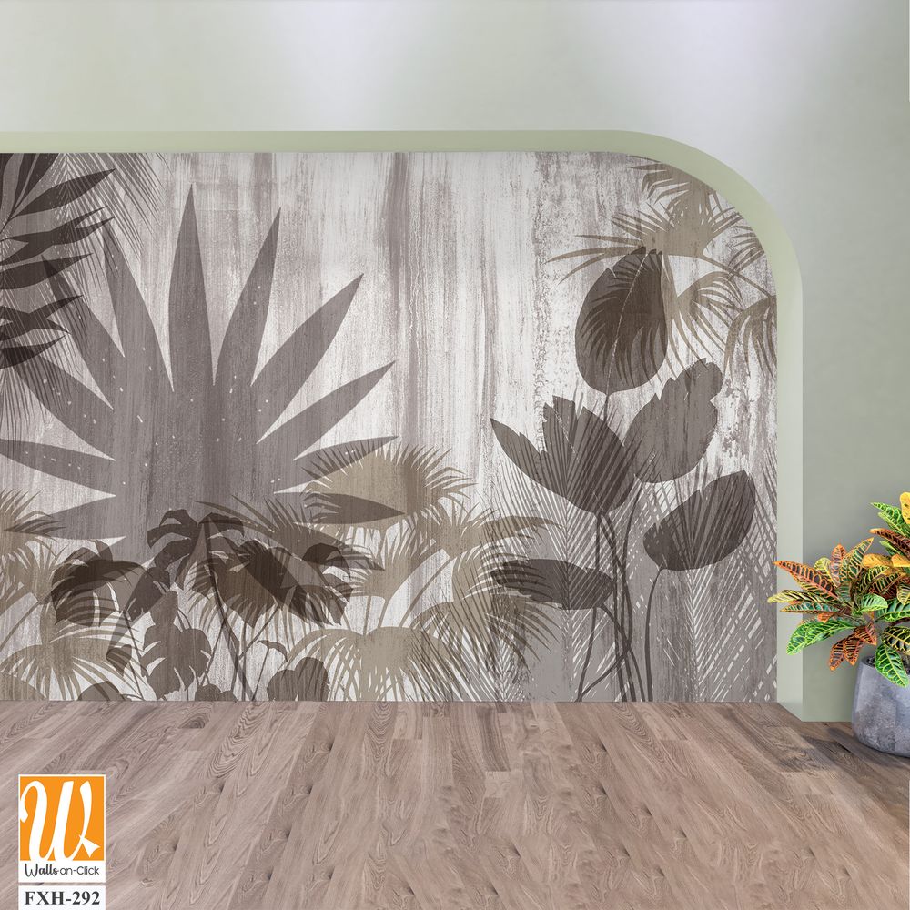 Tropical palm leaves. Mural, Wallpaper for internal printing. 3D illustration [WP-FXH-292]