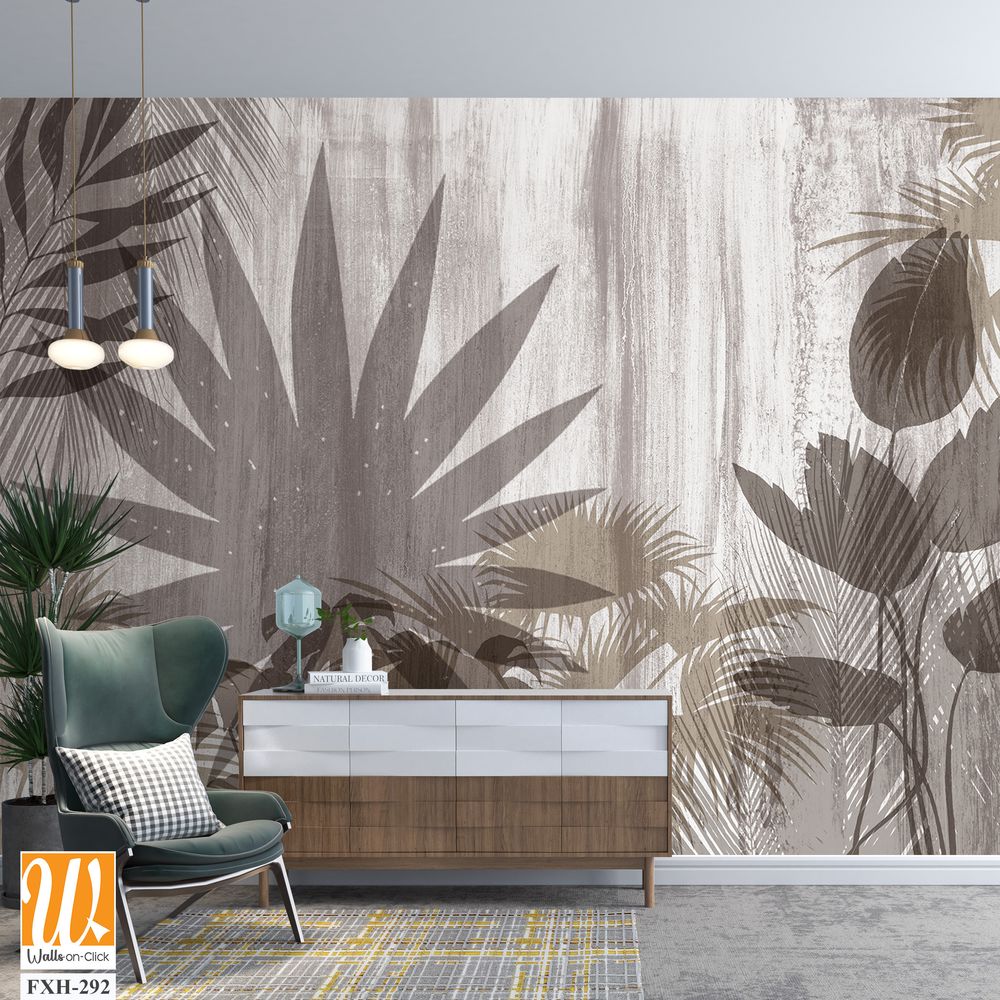 Tropical palm leaves. Mural, Wallpaper for internal printing. 3D illustration [WP-FXH-292]