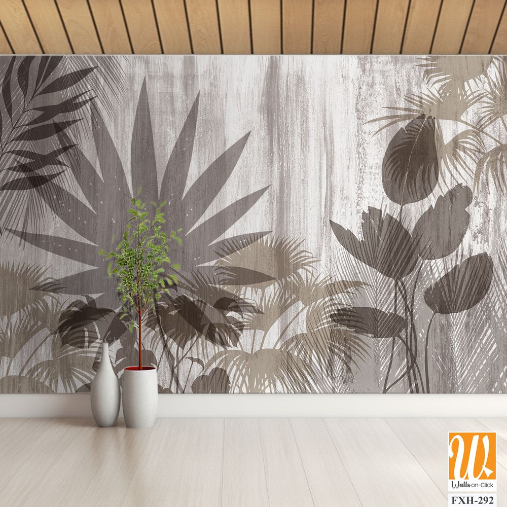 Tropical palm leaves. Mural, Wallpaper for internal printing. 3D illustration [WP-FXH-292]