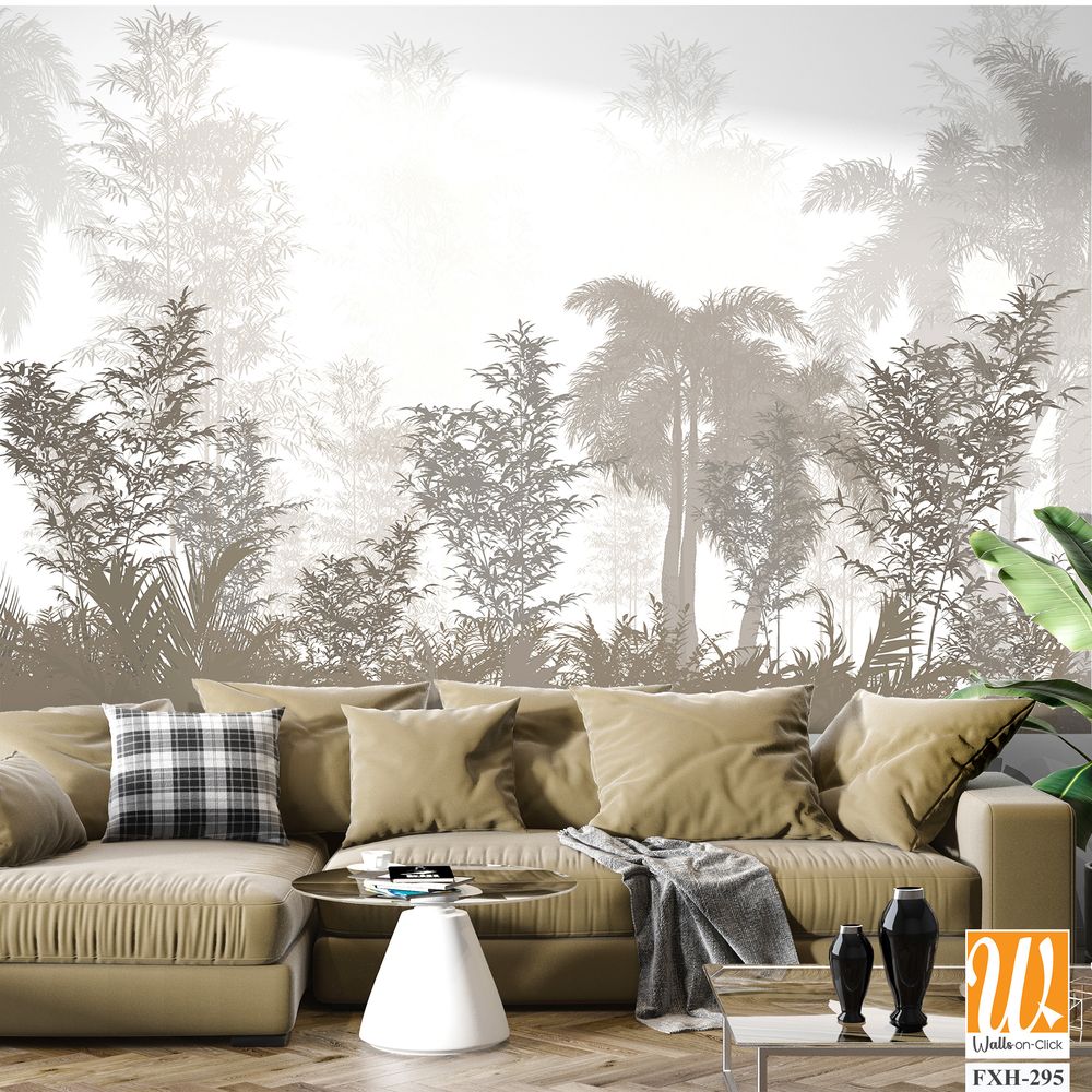 Tropical palm leaves. Mural, Wallpaper for internal printing. 3D illustration [WP-FXH-295]