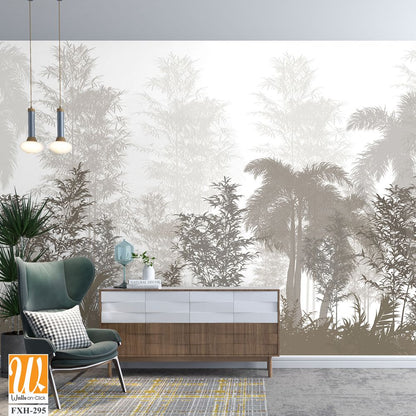 Tropical palm leaves. Mural, Wallpaper for internal printing. 3D illustration [WP-FXH-295]