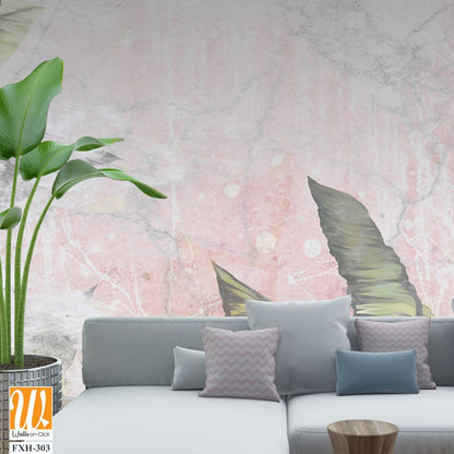 Moment of the rainforest, fern leaves, branches, art drawing in a pastel style on a textured background, photo wallpaper in the interior [WP-FXH-303]