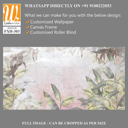 Moment of the rainforest, fern leaves, branches, art drawing in a pastel style on a textured background, photo wallpaper in the interior [WP-FXH-303]