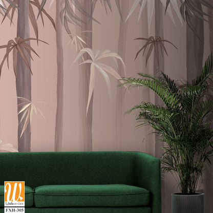 Pastel background on which painted trees with leaves, tropical art murals in the interior [WP-FXH-305]