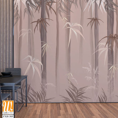 Pastel background on which painted trees with leaves, tropical art murals in the interior [WP-FXH-305]